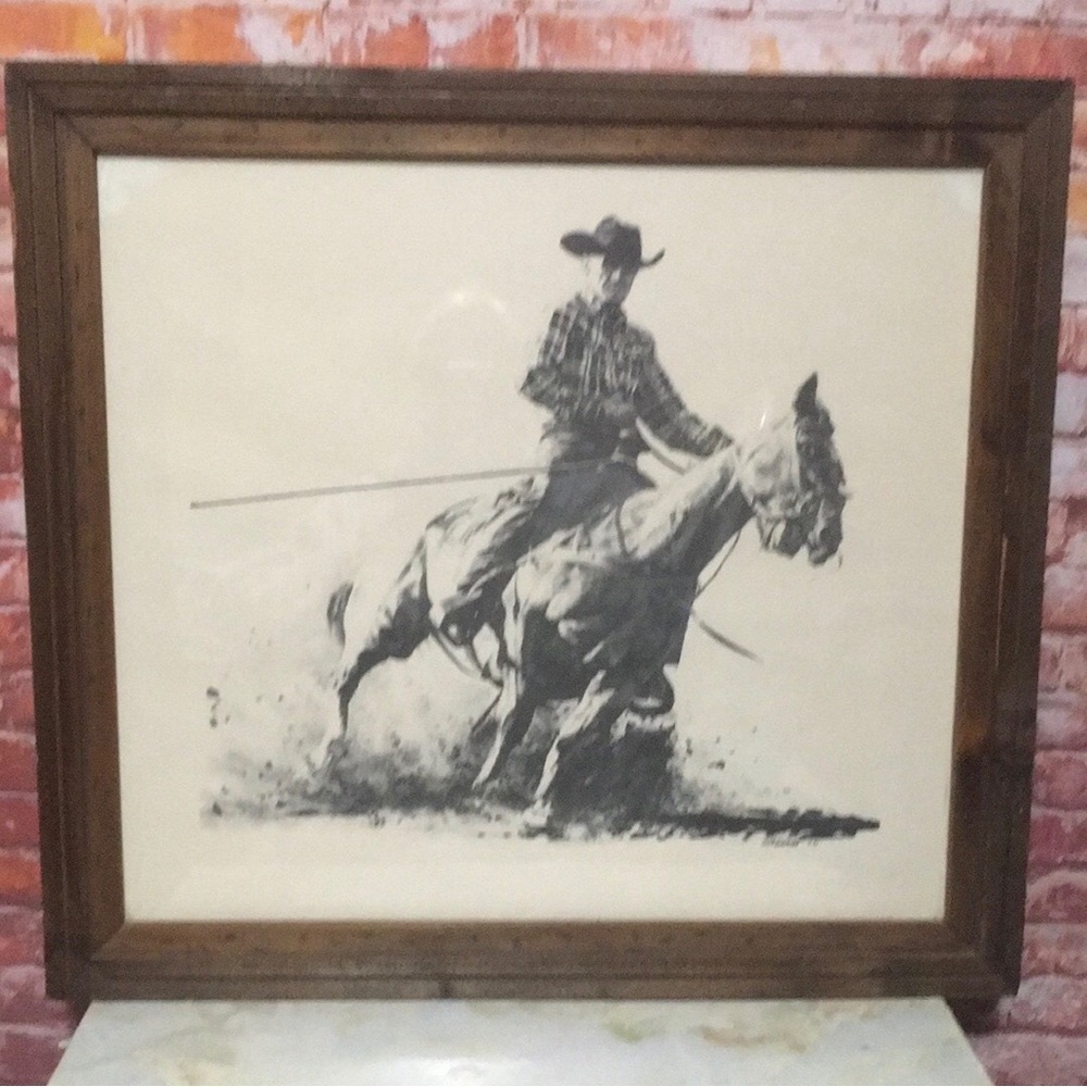 G.M. Grant Framed Original Graphite Cowboy Drawing